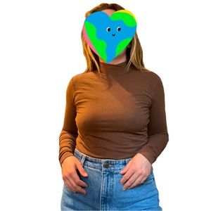 Camel Brown Mock Neck Long Sleeve Tee - Women’s Medium